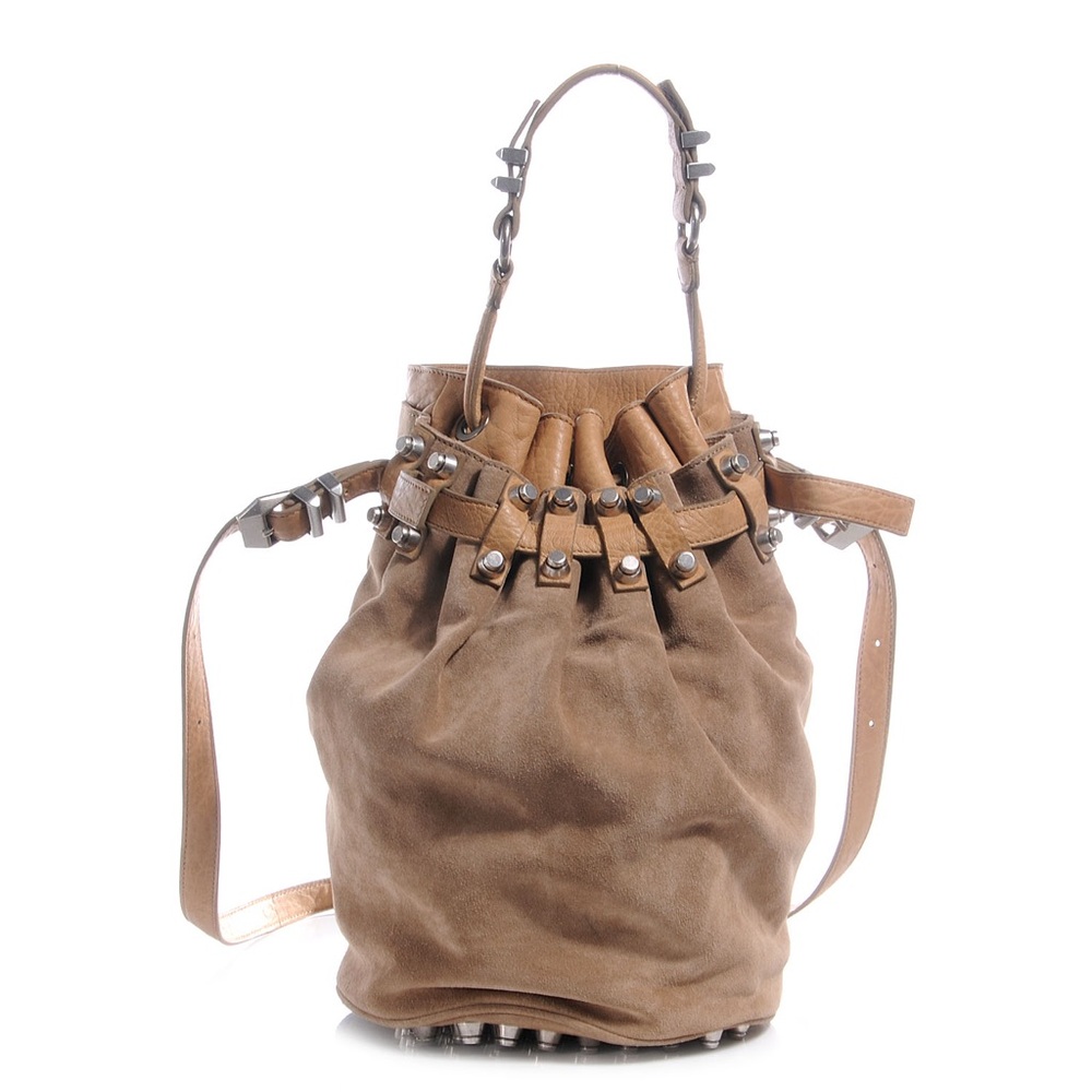 Alexander Wang Diego Suede Studded Bucket Bag in Camel